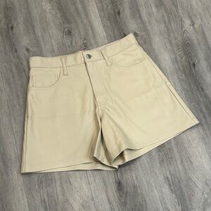 Abercrombie & Fitch Casual High Rise Cream Faux Leather Vegan Dad Shorts